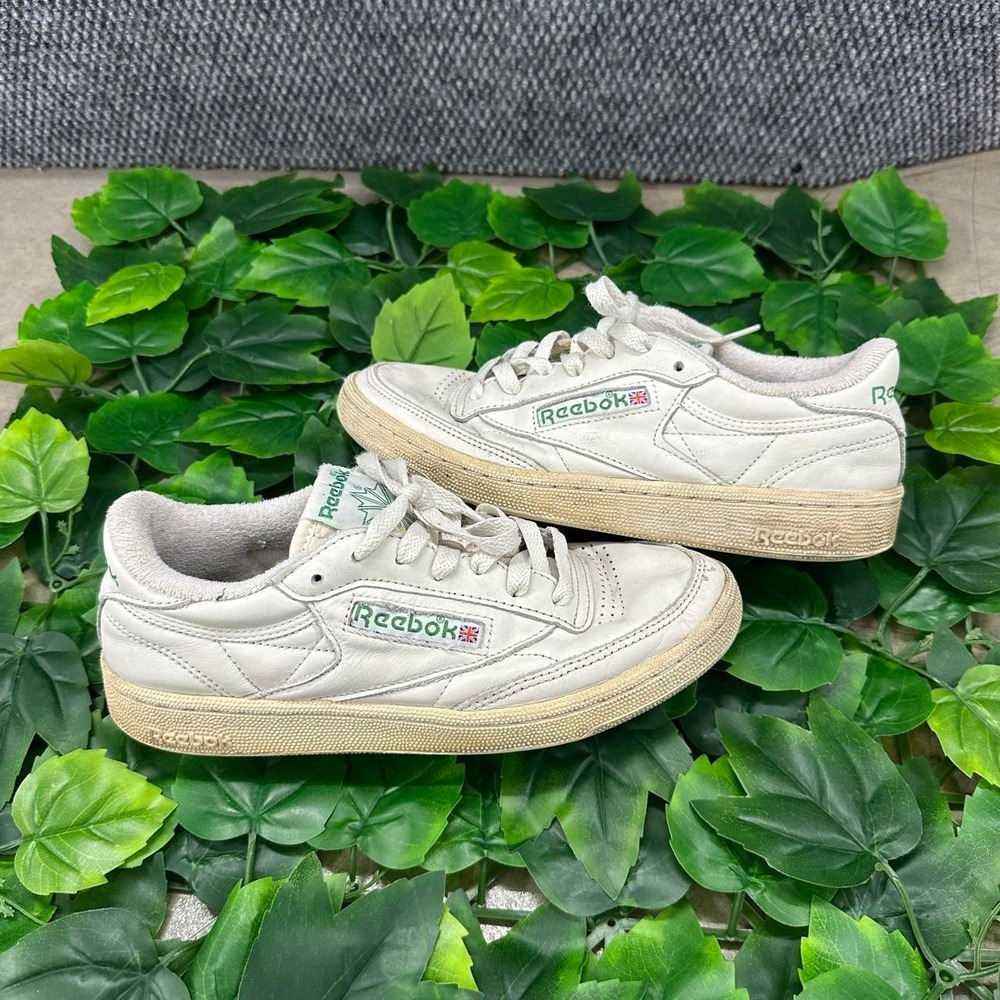 Vintage Reebok Club C 85 Leather Sneakers White Green Women's 6.5/7
